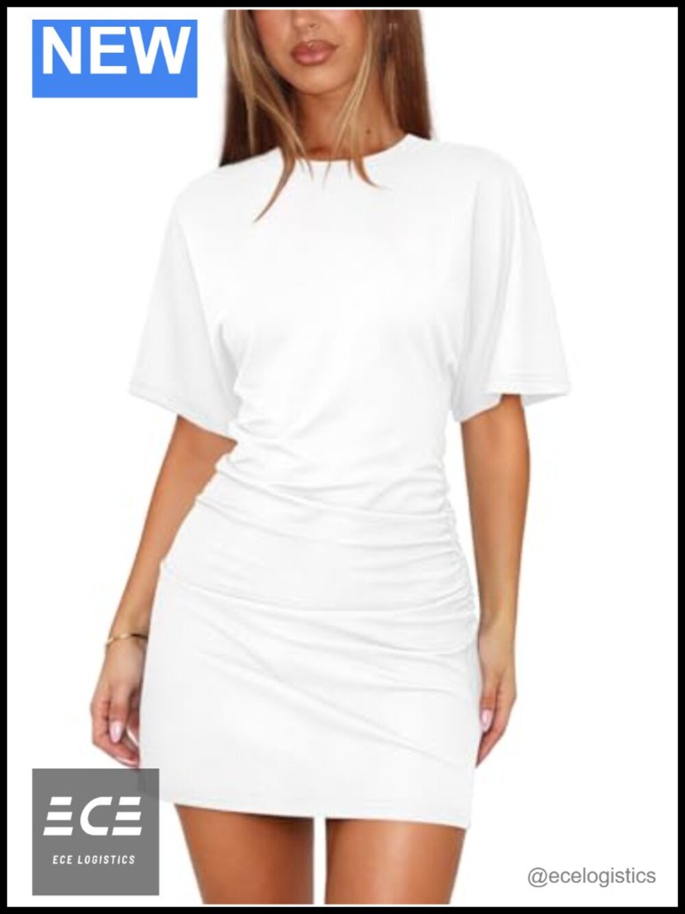 Women's Ruched Waist T-Shirt Dress Mini Bodycon Short Sleeve